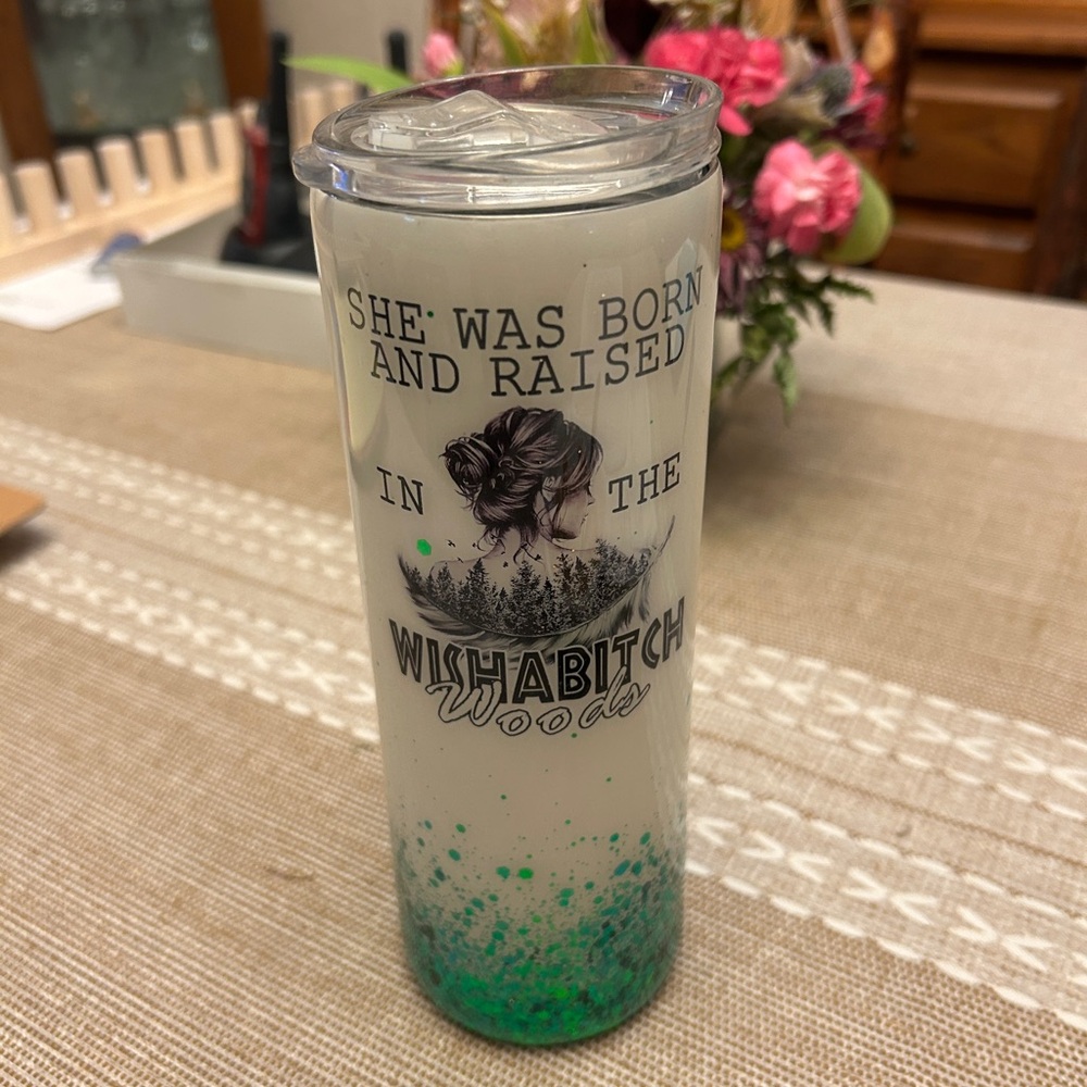 Green and White Tumbler with Quote